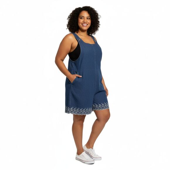 Plus Size Denim Embroidered Dress Romper 3X - Picture 1 of 8